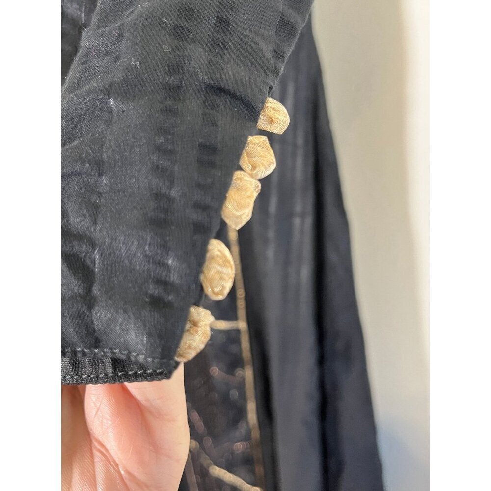 Vintage Kaftan Abaya Metallic Beaded Dress M Black Sheer 80s Moroccan Modest - Picture 7 of 14